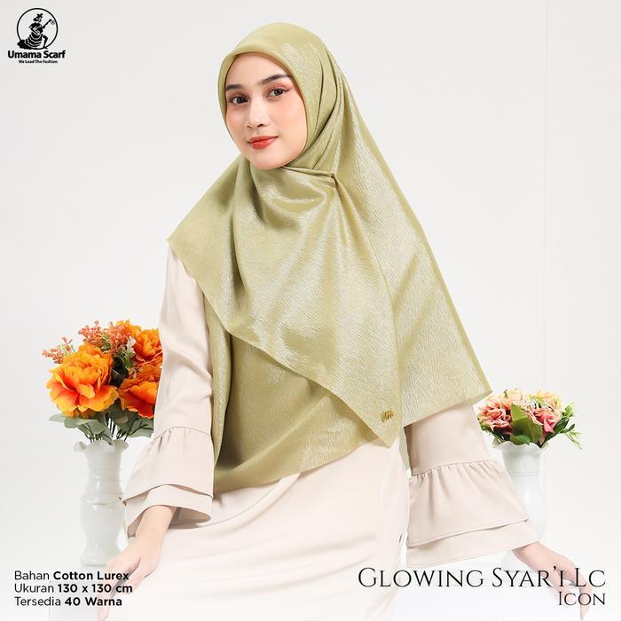 New- UMAMA GLOWING SYARI METAL LOGO ICON Hijab Segi Empat Polos Sinar Glamour 130x130 cm Bg.2