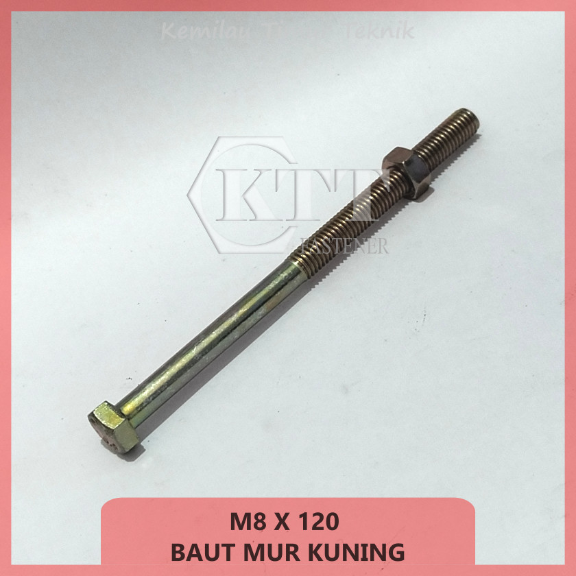 Baut Mur Kuning M8x120mm Kunci 12 Baut M8 X 120