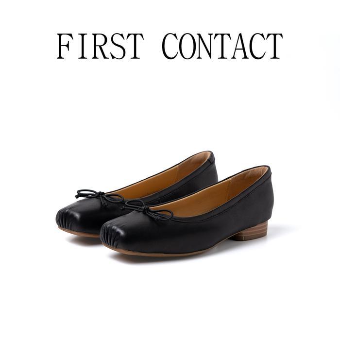 First Contact Sepatu Flat Shoes Wanita Ballerina Solea Black Kulit Asli Kasual Elegan