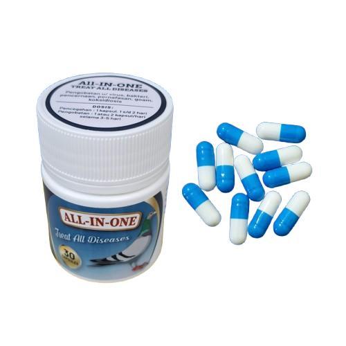 OBAT BURUNG ALL-IN-ONE DISEASES 30 CAPSULE MENGOBATI SEGALA PENYAKIT/VIRUS BURUNG MERPATI