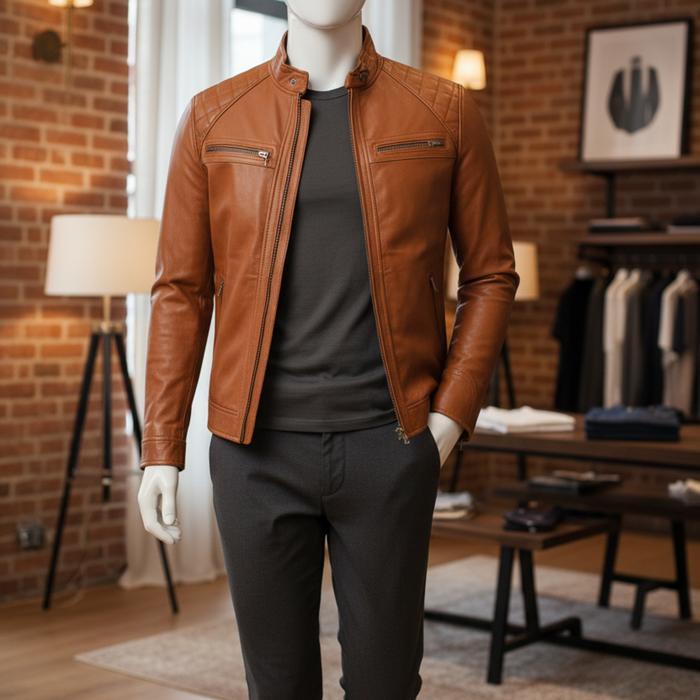 Jaket semi kulit pria terbaru untuk motor turing laki laki jaket kulit murah Keren Hitam Casual