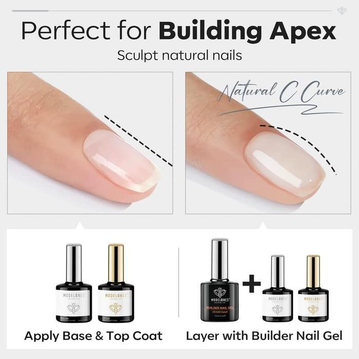 Terlaris Modelones 3 Pcs 15ml Gel Top Coat Base Coat Builder Gel Set untuk Penebalan Kuku Ekstensi
