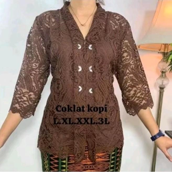 Promo Kebaya Brokat Mewah Model Kartini Putih Baju Atasan Wanita Lucu Model Kekinian Elegant Korean