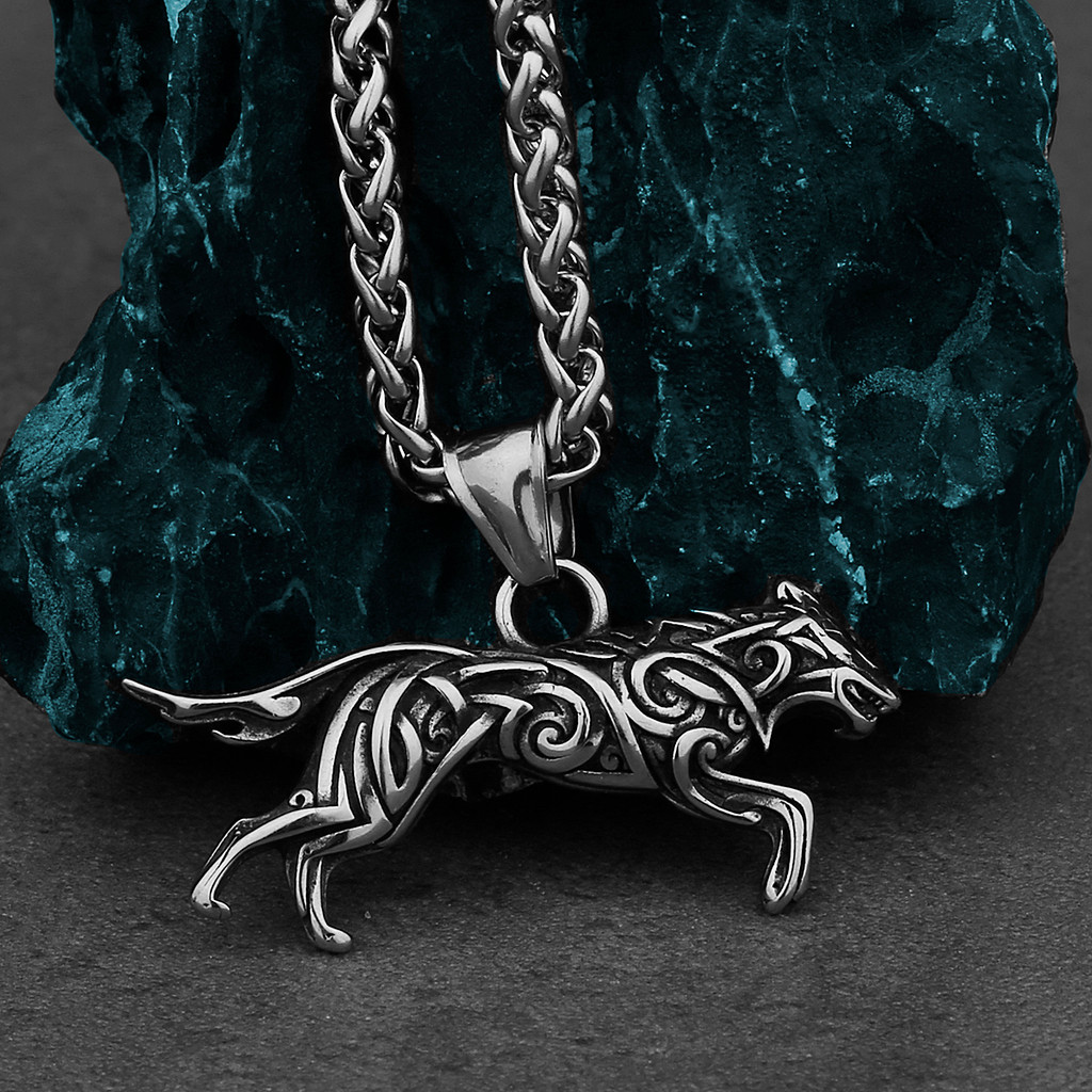 Viking Geri And Freki Knot Wolf Stainless Steel Pendant Men'S Fashion Hip Hop Pendant Necklace
