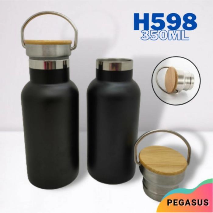 Termos Tutup Bambu Mini 350ML / Tumbler Stenless stel H598 HITAM