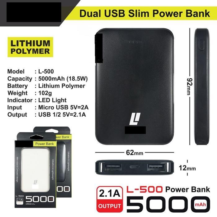 lussy- Powerbank L-500 Mini Super Slim Fast Charging - 5000 Mah Baterai Non Led
