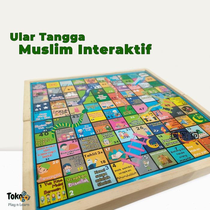 4606- Mainan Anak Keluarga Board Game Ular Tangga Kayu Muslim Snake Ladder