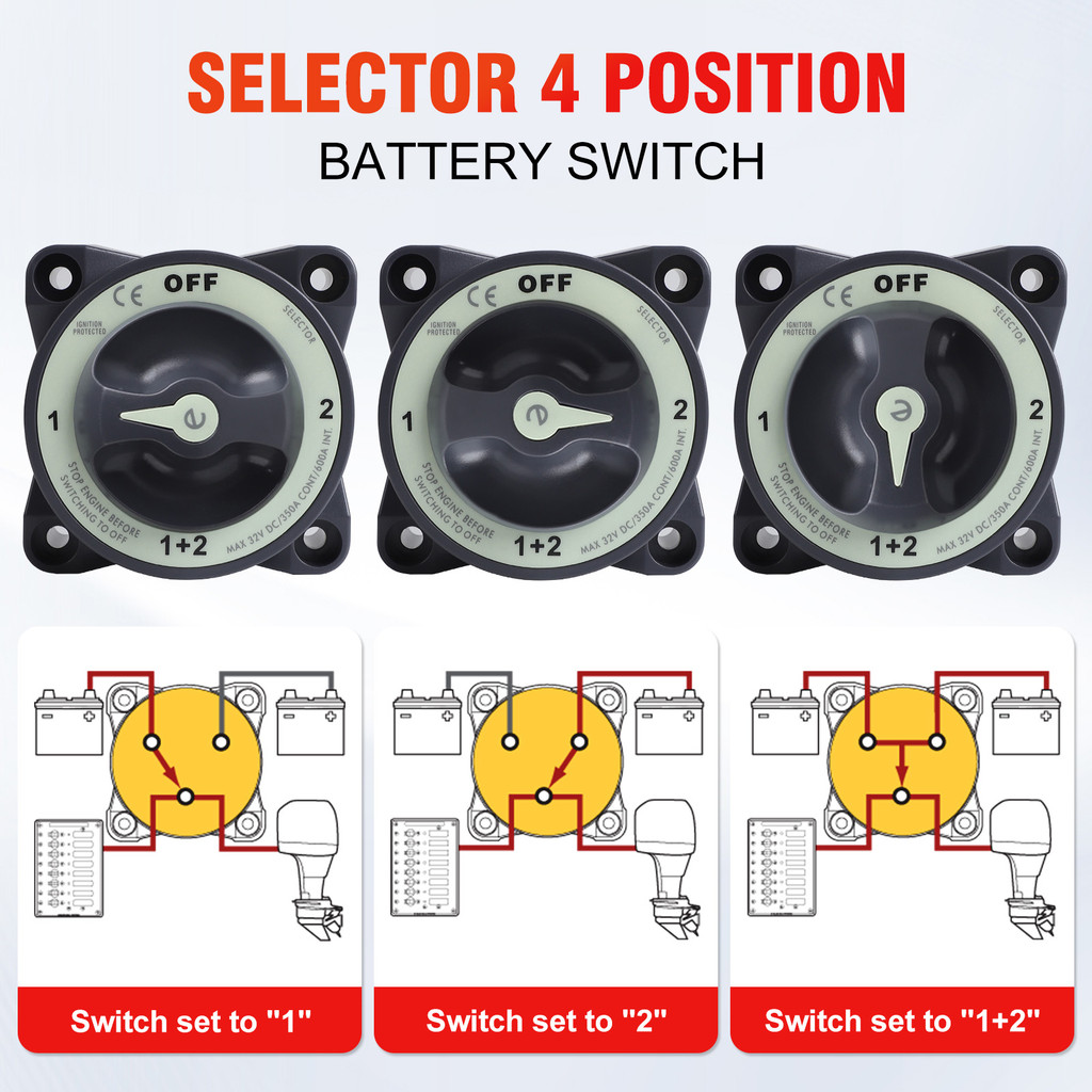 Cnspeed 4 Position E-Series Battery Switch Selector Kit 32V 350A For Camper Rv Truck Boat Car