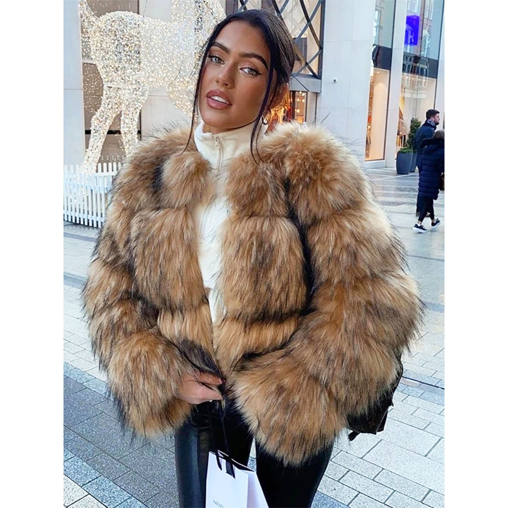 Zadorin Woman Fashion Raccoon Fur Coat Luxury Warm Fur Top Furry Jacket Women Winter Fluffy Fur