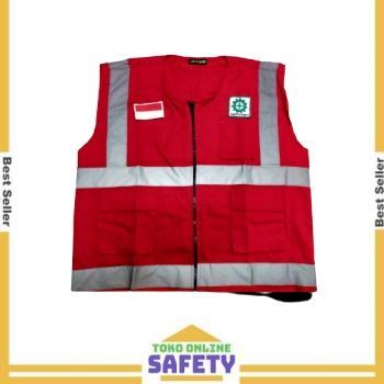 ORIGINAL Rompi drill Merah / rompi proyek drill / rompi safety + k3 READY STOCK