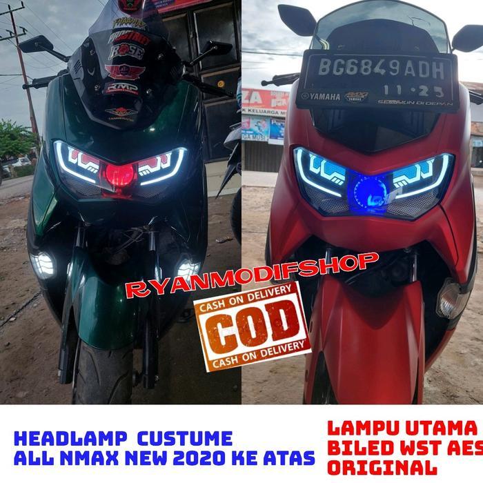 HEADLAMP NMAX NEW CUSTUME LAMPU DEPAN NMAX CUSTOM  PROJJE BILED LAZY EYE - putih, merah