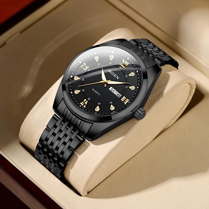 BIDEN JAM TANGAN PRIA ORIGINAL KALENDER LUMINOUS TALI STAINLESS STEEL