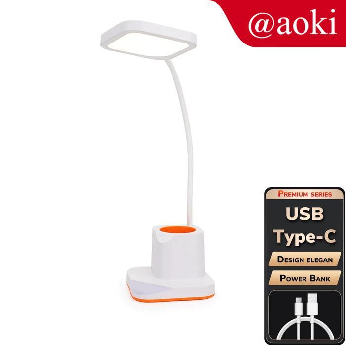 AOKI Lampu belajar premium USB-C power bank tempat pulpen super terang lampu tidur warna macaron