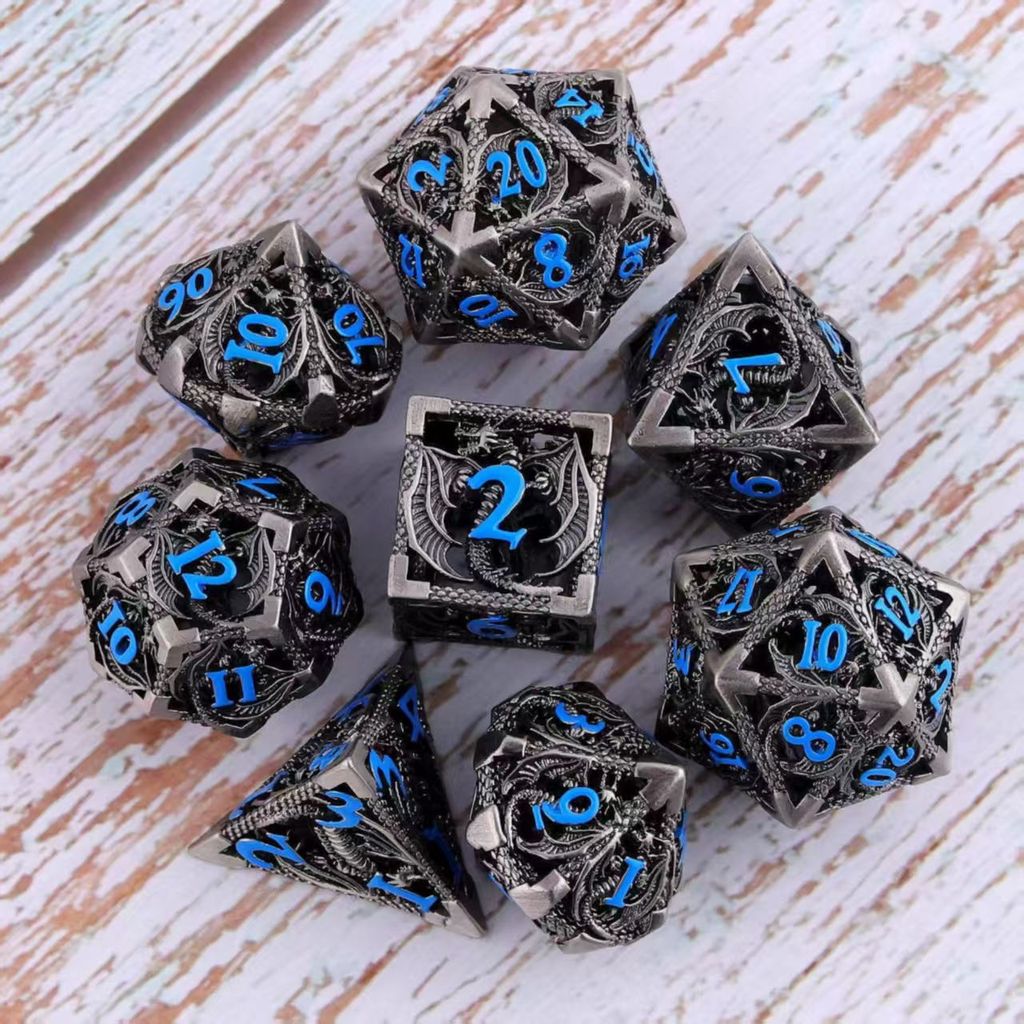 Hollow Metal Dice set Dragon Dices DND Metal Dice for Dungeon and Dragons DND RPG Polyhedral Dices