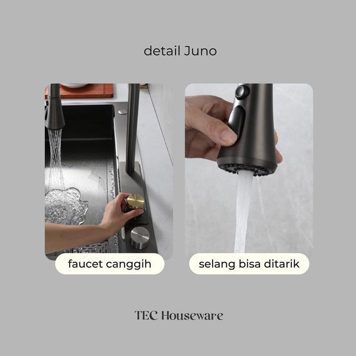 littlebubbb- TecJuno Kitchen Sink Stainless Steel 304 Matte Grey Rainfall Set Wastafel Dapur
