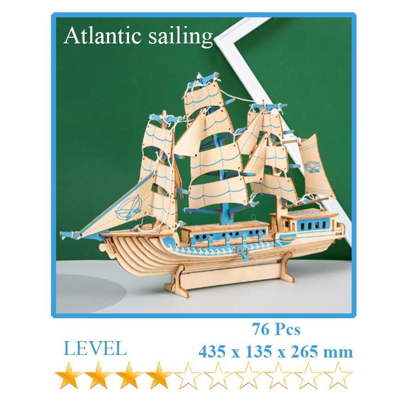 Puzzle 3D Kayu / 3D Wooden Puzzle Diy Model Kapal Layar Biru / Kapal Sailing / Sailing Ship