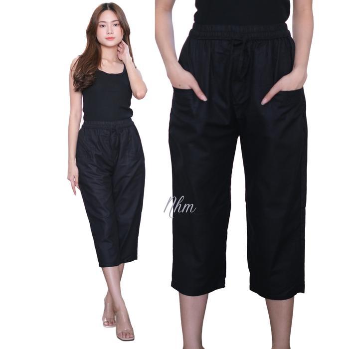 OTWARE- Celana Pendek 7/8 Wanita Katun Linen Premium, Celana Wanita Amora Nhm