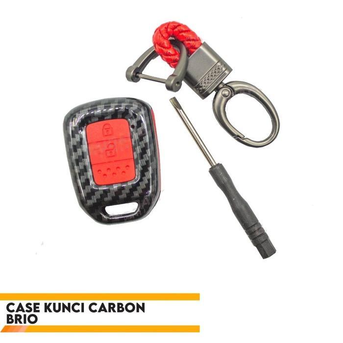 Casing Kunci Carbon Brio aksesoris mobil cakep Karet Red