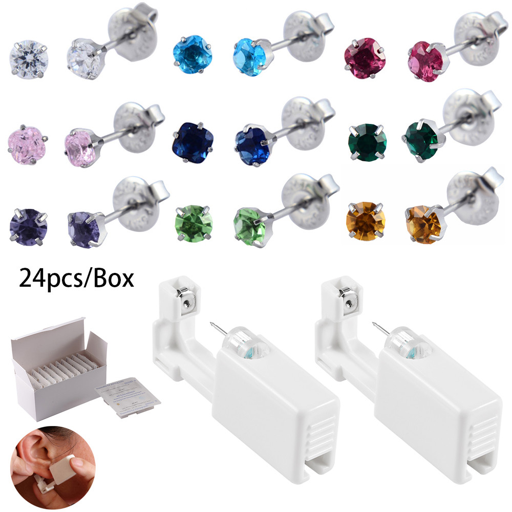 24pcs/Pack Ear Cartilage Tragus Helix Piercing Gun Tool Kit Stud Piercer Tool Machine Kit Disposable
