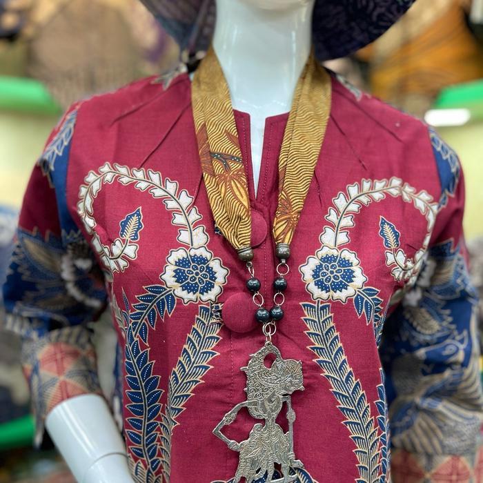 RELIGBANGET- Batik Tunik Atasan Wanita Kancing Depan Motif Merah Maroon Burung Kembar Bahan Katun