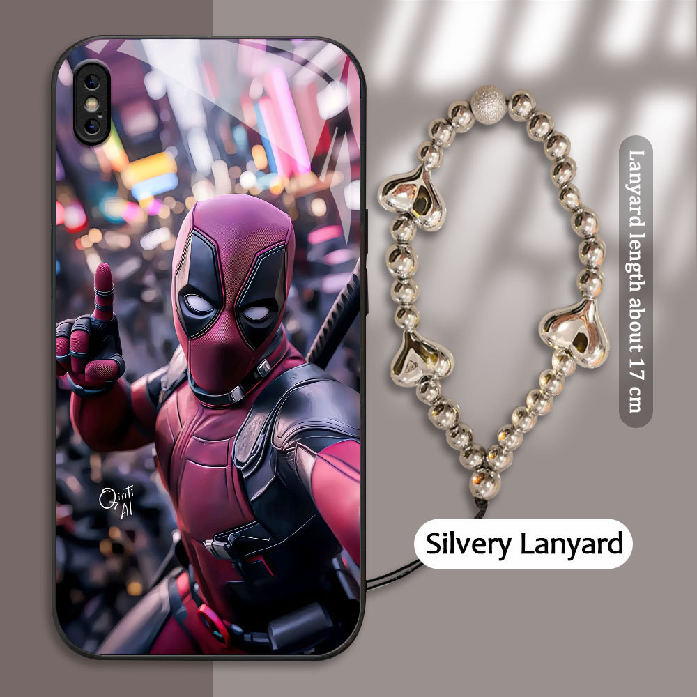 For Apple iPhone X XR XS MAX Casing Handphone  Pola Marvel Deadpool Glass kesing Phone Case edge Sil