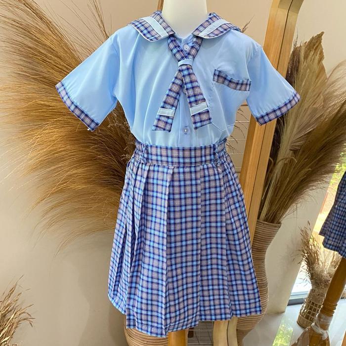 ORIGINAL IVC - SERAGAM SEKOLAH TK ANAK MOTIF BIRU KOTAK - BISA READY STOCK