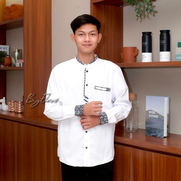 Baju Koko Muslim Pria Baju Koko Paspol Skoder Baju Koko Warna Putih List Biru Hitam Navy Dan Putih