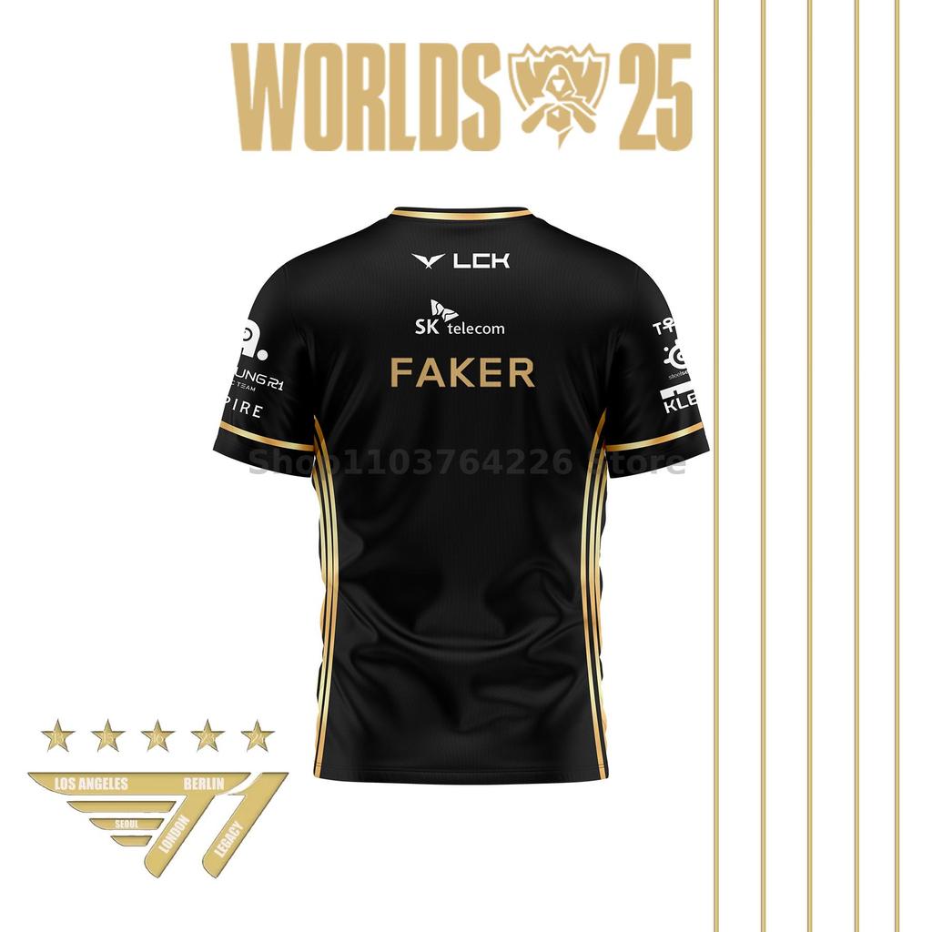 Faker Jersey League Of Legends 2025 World Champion All-black Team Jersey T-shirt Lol Esports Lck T1