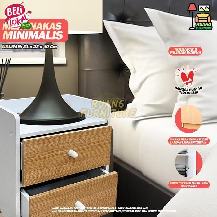 Promo Meja Nakas 2 Laci Mini Meja Kamar Tidur Minimalis Portable Original
