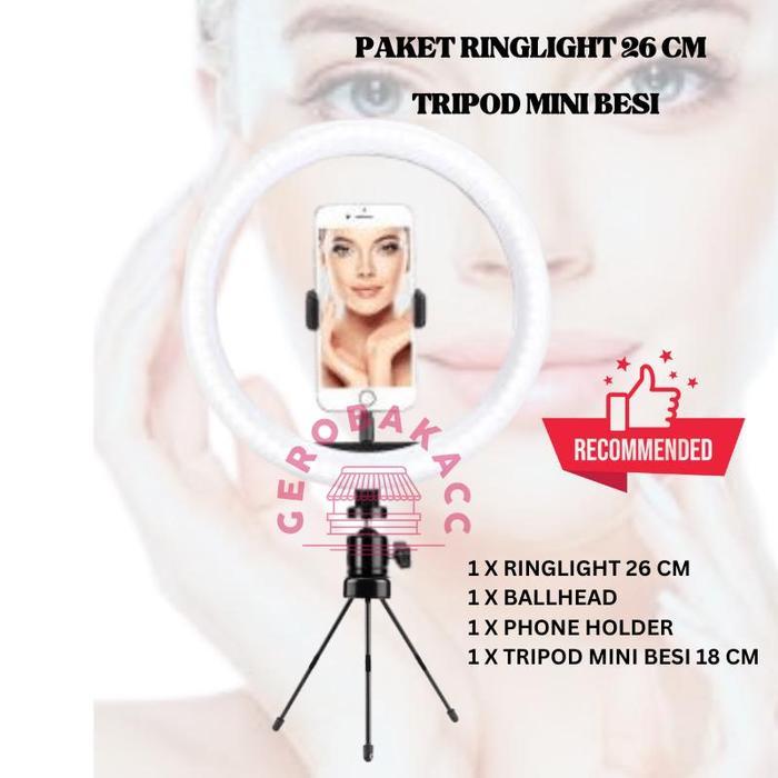 [PAKET] TRIPOD MINI BESI + RINGLIGHT 26 CM + BALLHEAD + HOLDER L / TRIPOD UNTUK HP RINGLIGHT LAMPU