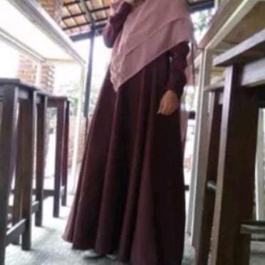 MUSLIFIX- [Gamis Hermosa] Gamis Polos Coklat Tua-Gamis Coklat Tua Umbrella Kancing Kerah Wanita