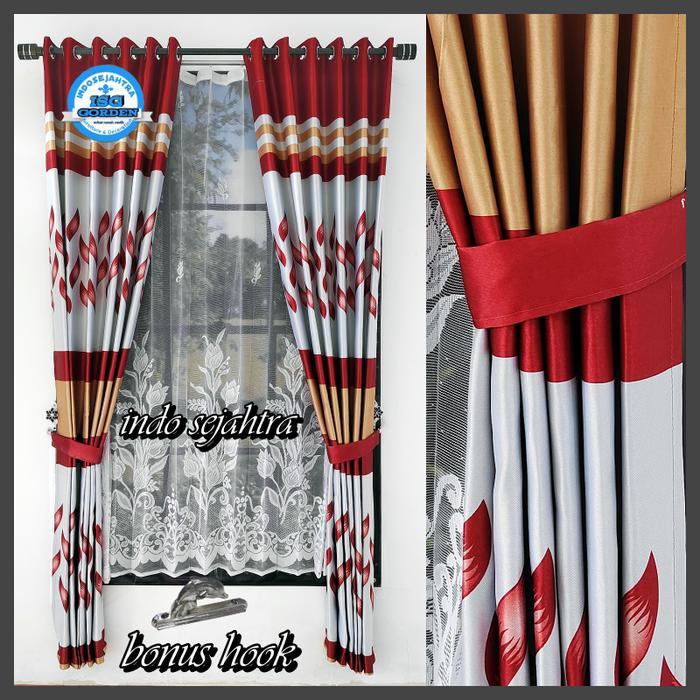 FMLY- Gorden Pintu Dan Jendela Kamar Dan Ruang Tamu Blackout Printing Abu Hijau Coklat