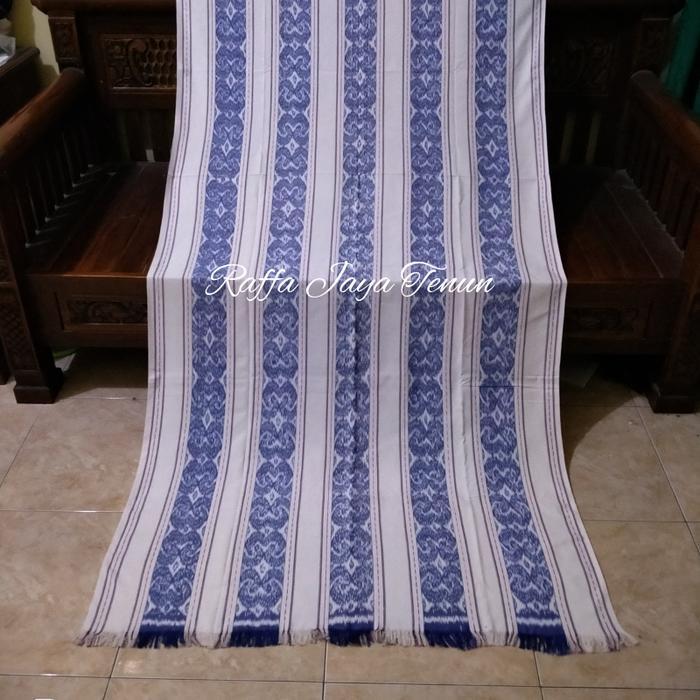 Kain Tenun Blanket Tenun Troso Jepara Halusan Putih Kombinasi Biru