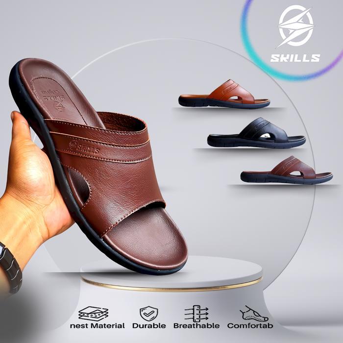 Eiger Adventurre Store - Sandal Selop Pria Dewasa Rigel Slop Kulit Cokelat Original Gaya Casual