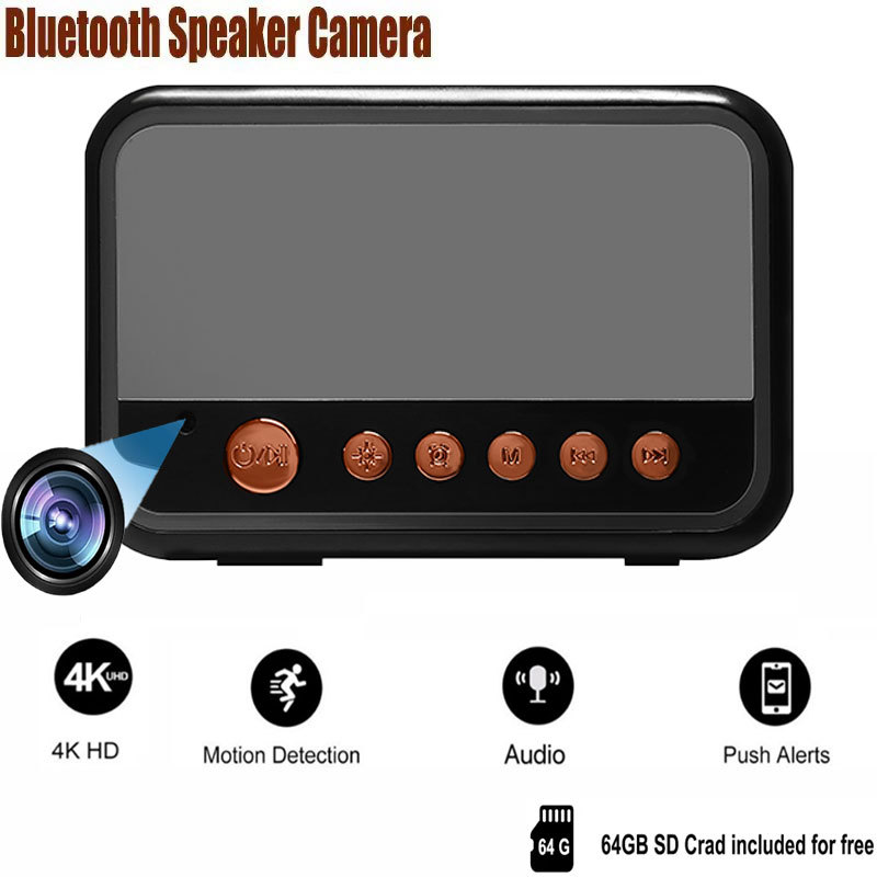 RGB Colorful Bluetooh Speaker With Mini Camera 4K HD WiFi Alarm Clock Camera Motion Detection