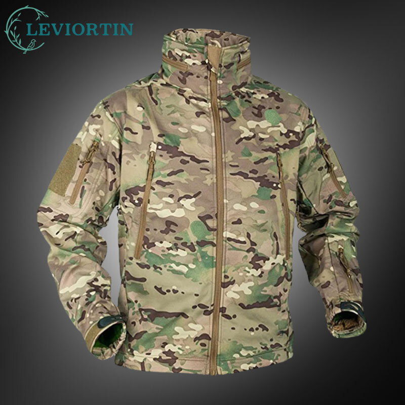 Fall Winter Fleece Jacket for Men Soft shell Tactical Waterproof Army Camouflage Coat Airsoft