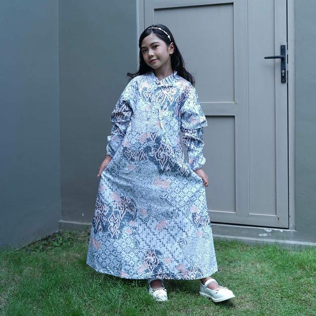SIAPKIRIM BATIK TRUSMI Gamis Batik Anak Perempuan Motif Batik Mega Mendung Kombinasi Pastel BNA