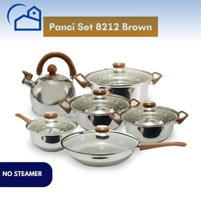 Panci Wajan Teko set 12pcs Stainless steel with tutup kaca merk Q2 8212/8213 Alat Baja Peralatan