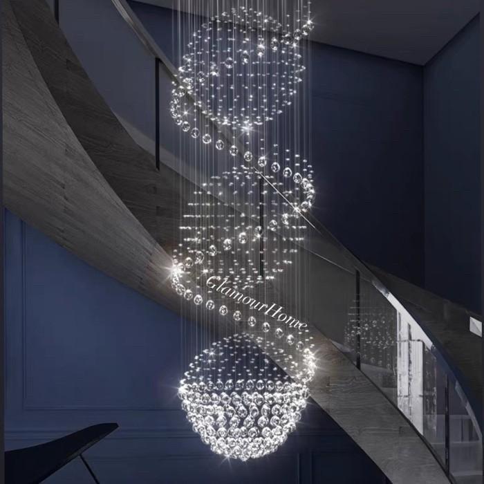 LAMPU GANTUNG VOID KRISTAL LED SPIRAL / LAMPU PLAFON TANGGA KRISTAL