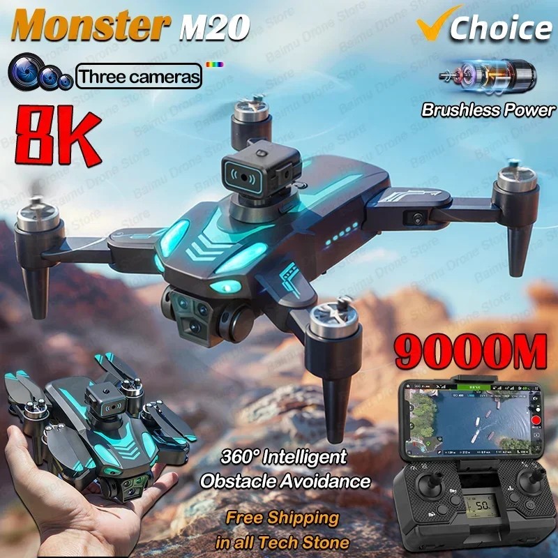 New Monster M20 Drone 8K Professional Hd Camera No Gps Foldable Quadcopter Obstacle Avoidance