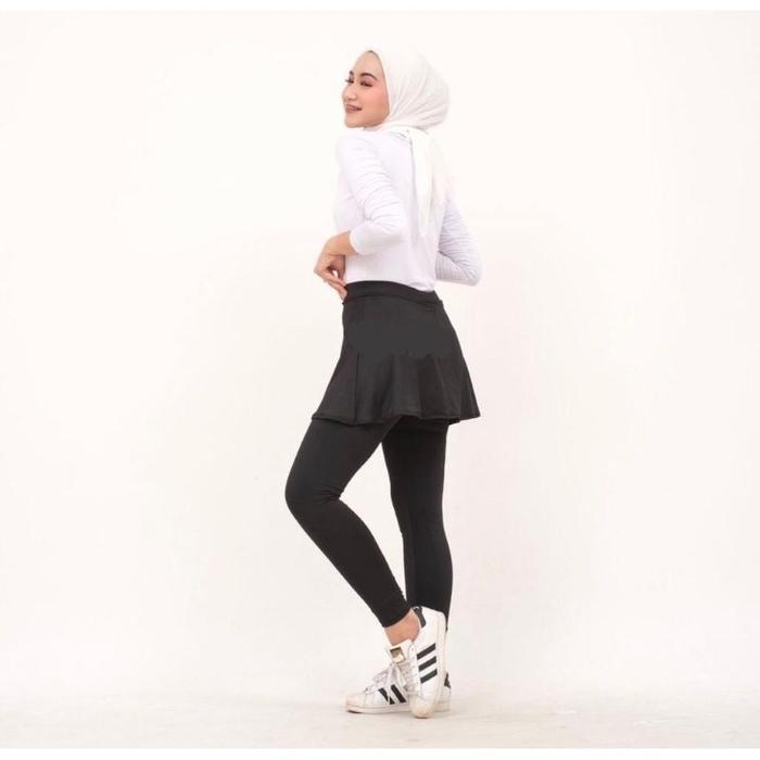 Big Promo Legging Rok Polos Bahan Spandex Jersey Licin / Celana Olahraga Wanita Hitam Leging Lejing