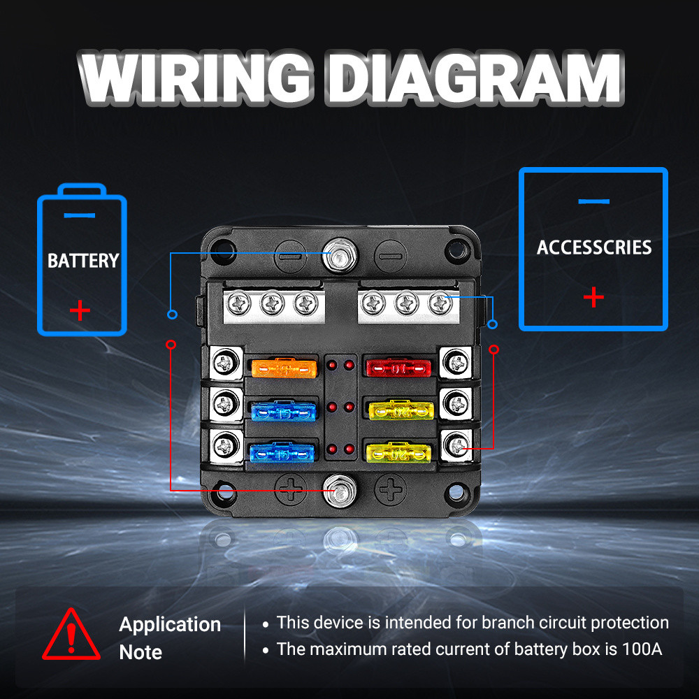 6 Way Blade Fuse Block 12 Way Fuse Box Holder Waterproof M5 Stud With Led Indicator Light For Auto