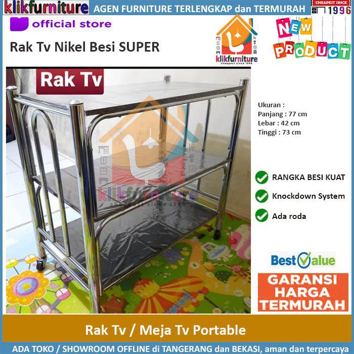 Meja Tv / Rak Tv / Tv Rack Besi + Roda Super Nikel