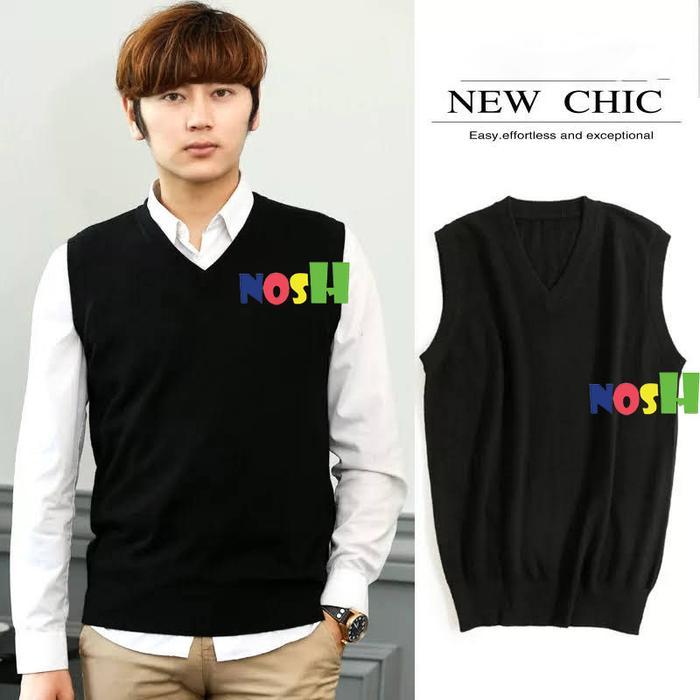 1 Set Kemeja Pria Panjang Putih & Rompi Rajut korea style Pria NOSH
