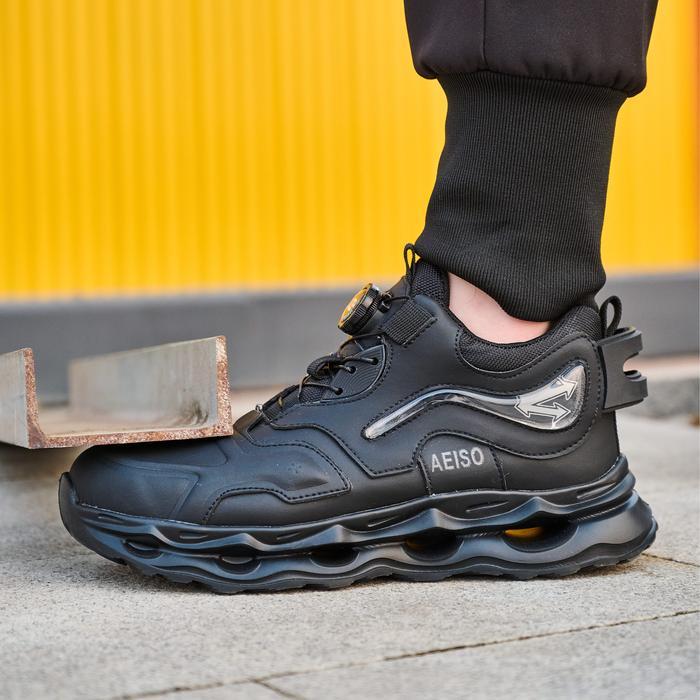 PROMO Safety shoes AEISO sport ujung besi casual hitam pria dan wanita Anti Smashing hitam black