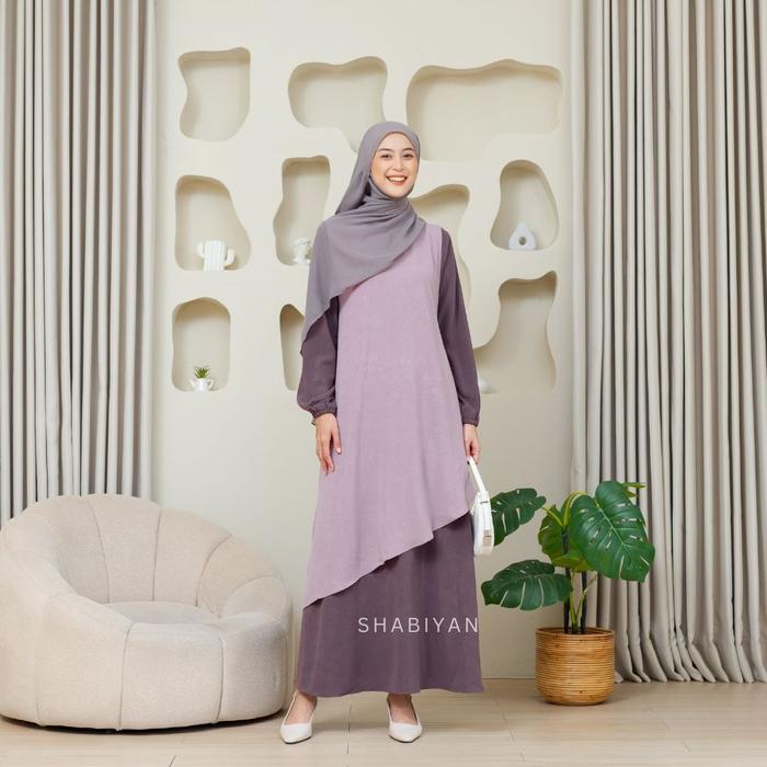 TERMURAH SHABIYAN-456 Gamis Set Dress Muslimah Casual Outer Inner Dress Cardigan Lepas Pasang