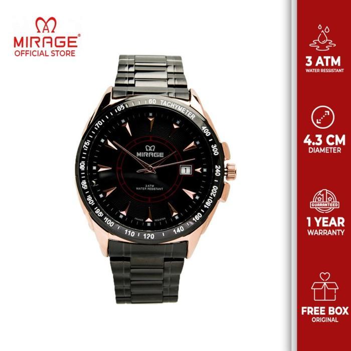 kdgn- Mirage Watch - Jam Tangan Pria Tahan Air Anti Karat Garansi Resmi Mirage Hitam