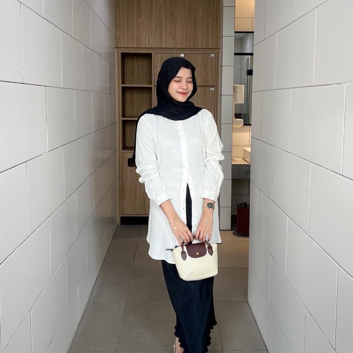 MUSLIMPEDI- Inara Tunic Kemeja Tunic Bahan Rayon Twill Size Lengkap Putih Putih Polos Polos Polos