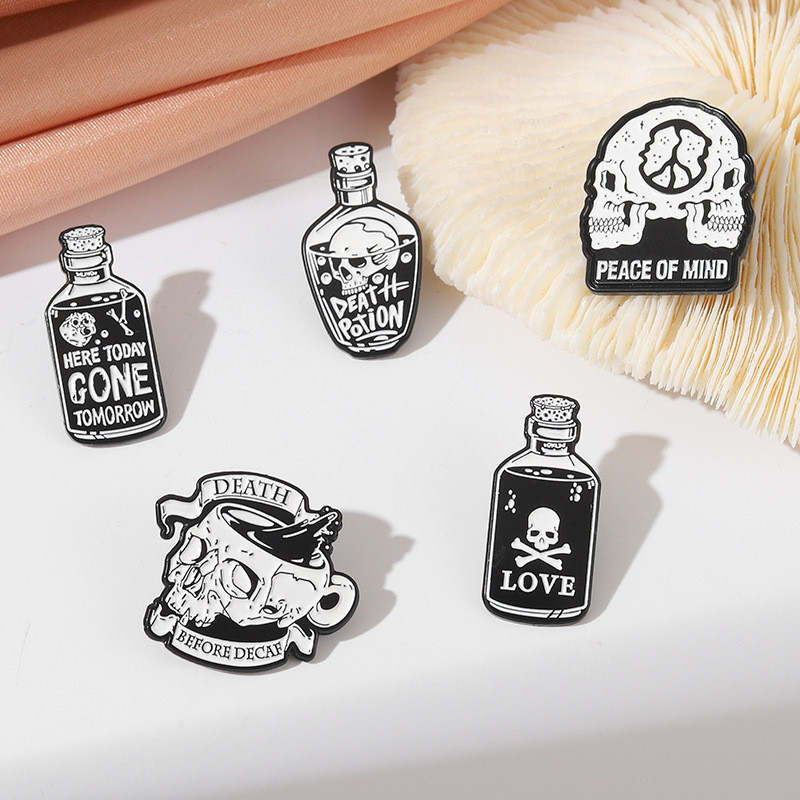 Skull Cup Lapel Pin Enamel Pins Skeleton Peace Of Mind Brooches Badge Jacket Backpack Hat Gift Women