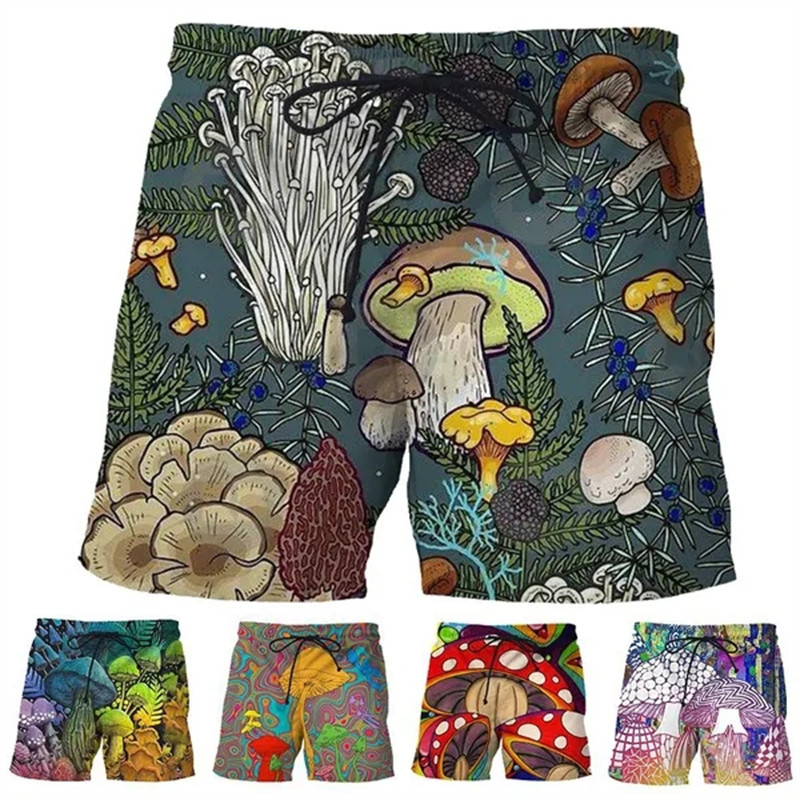Bermuda Mushroom Men Beach Shorts Outdoor Short Pants Streetwear Hawaiian Swim Trunks Y2k Board